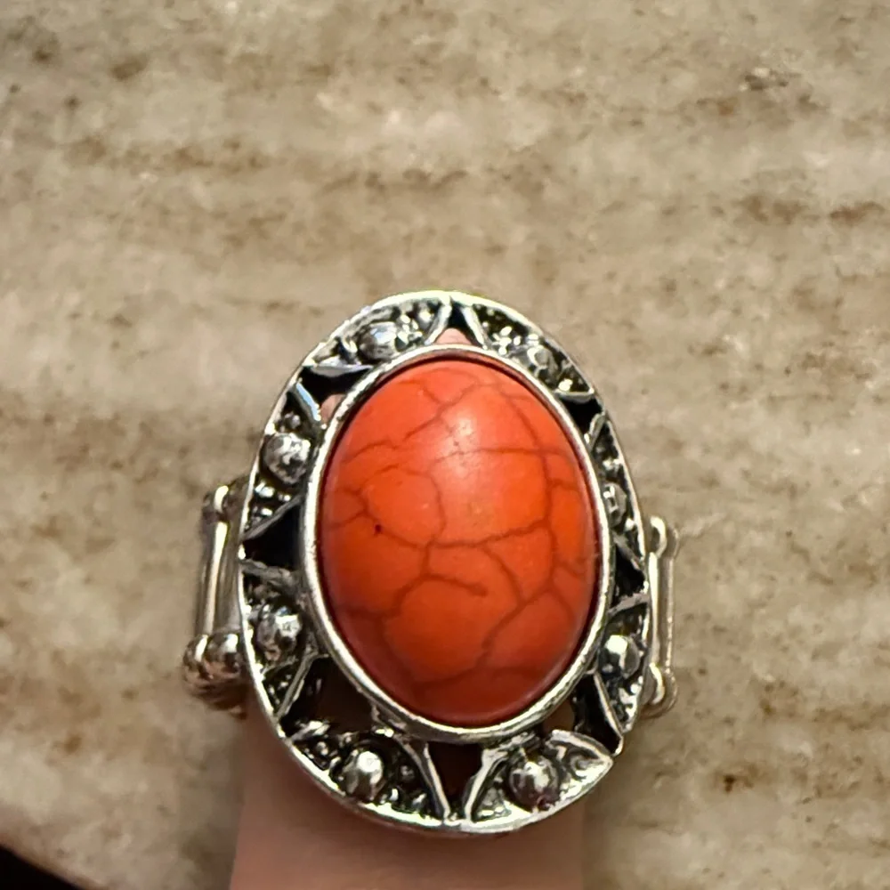 Vintage-Inspired Silver Ring with Coral Stone| Boho Ring |Casual Ring 🪸